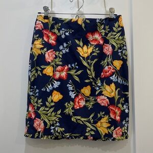 Jones New York Sport Petite Stretch Navy Blue Floral Ruffled Trim Skirt, 2P